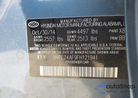 2015 Hyundai Sonata Se из США, поврежденный, VIN 5NPE24AF9FH121941